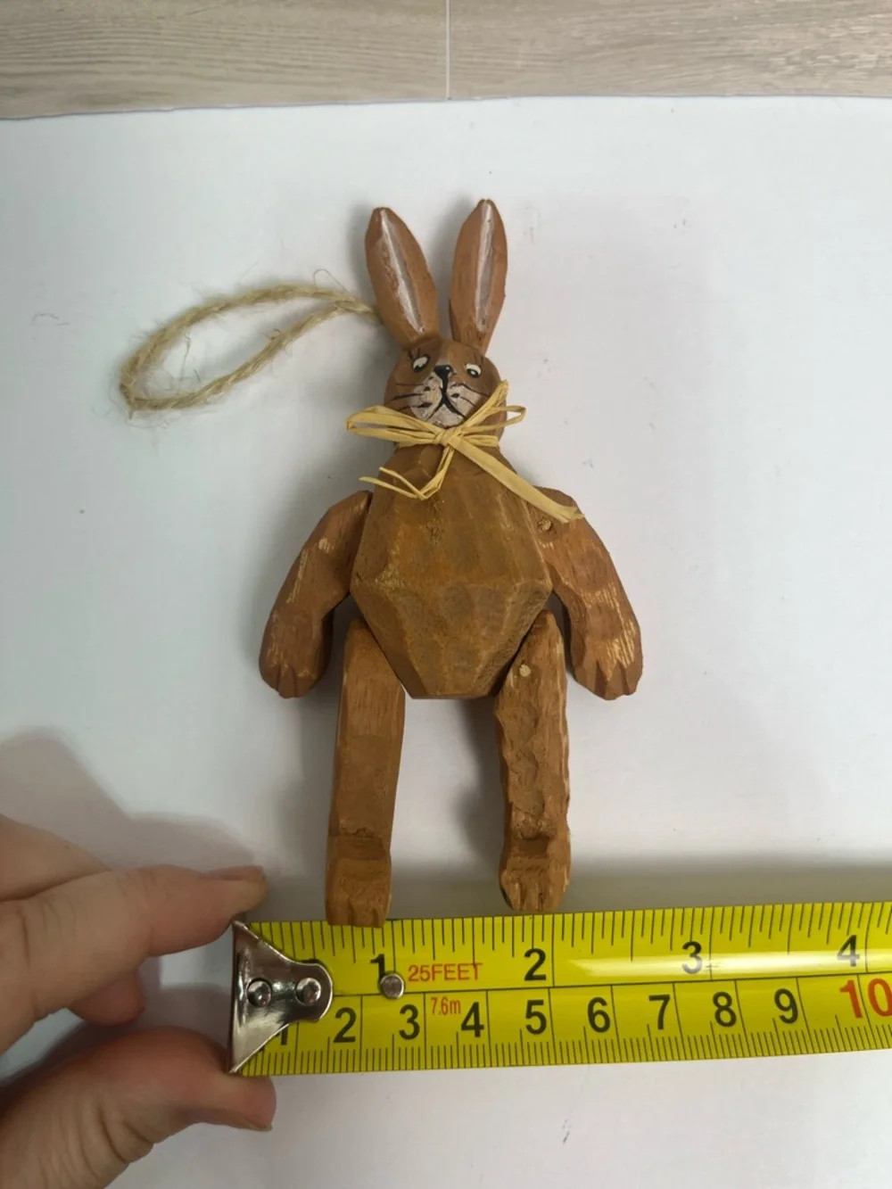 Pier 1 Christmas Easter Hanging Ornament Bunny Rabbit Wooden Carved